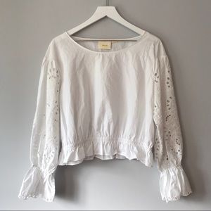 EUC Maeve Anthro white embroidered ruffle top M